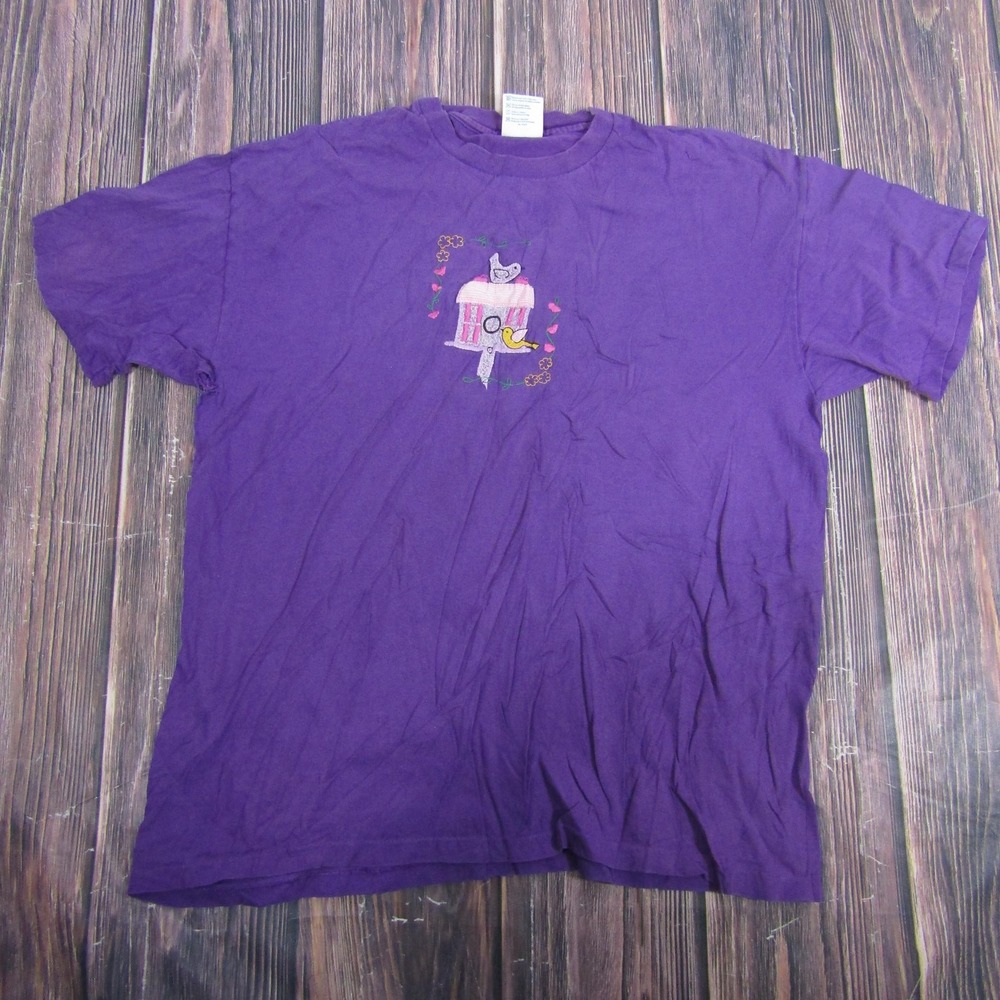 College Ware T-Shirt Mens XL Purple Vintage Birdhouse Embroidered Cotton Tee